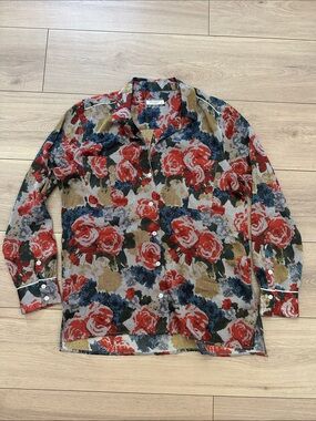 Equipment Floral Button-Up Long-Sleeve Shirt Jacket in Red Multicolor
